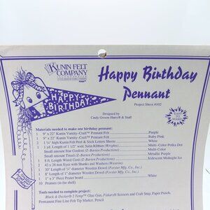 Vintage Felt Craft Patterns, Happy Birthday Pennant, Kunin 1990s